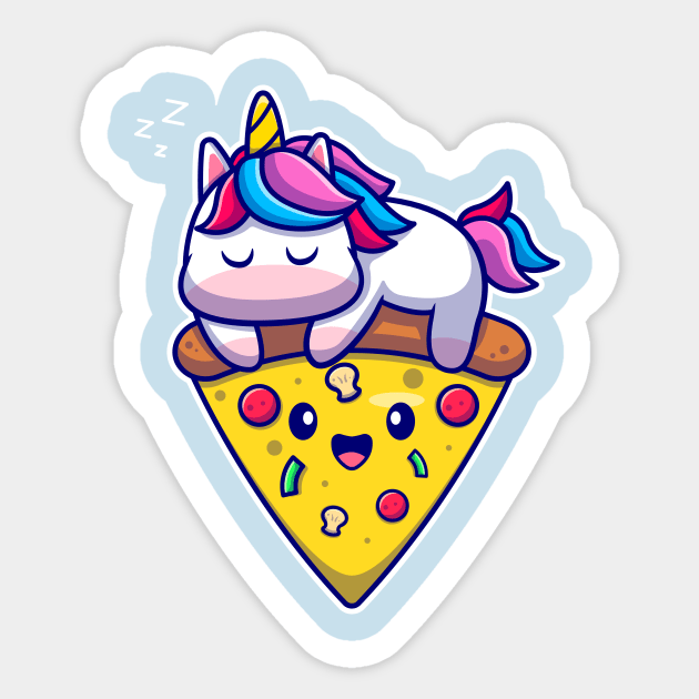 Cute Unicorn Sleeping On Pizza Cartoon Sticker by Catalyst Labs